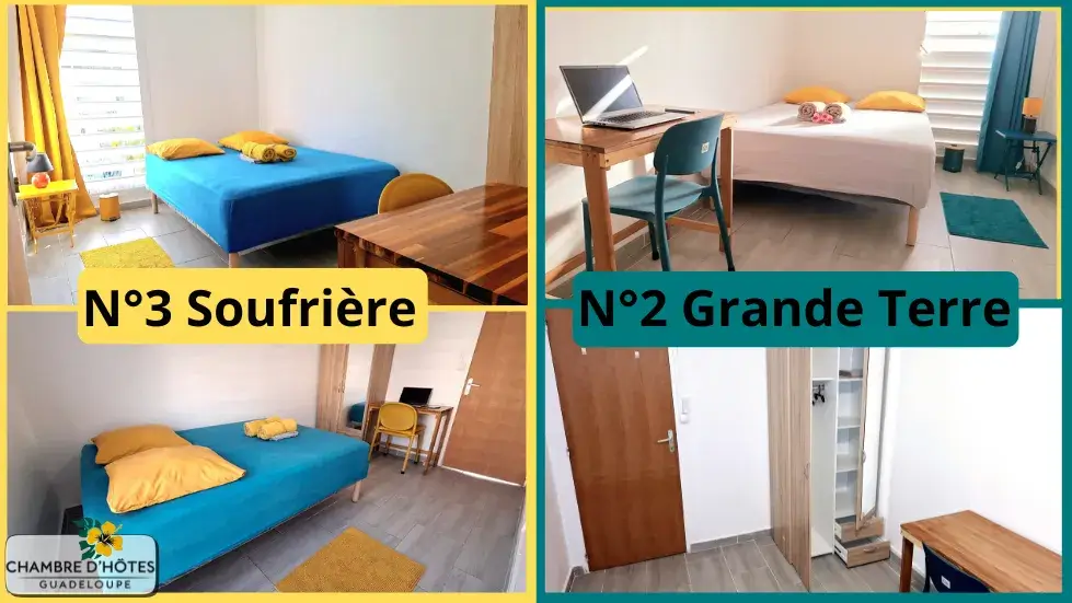 Chambre étudiante & professionnelle Soufrière avec poubelle et équipements