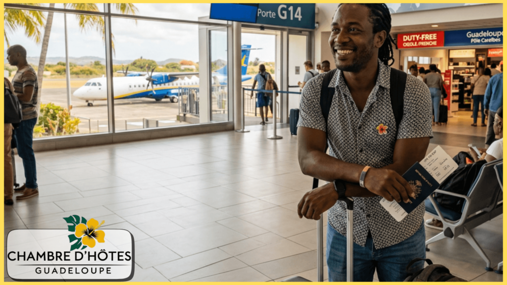 Voyageur faisant escale en Guadeloupe avant un vol vers Cap-Haïtien en Haïti