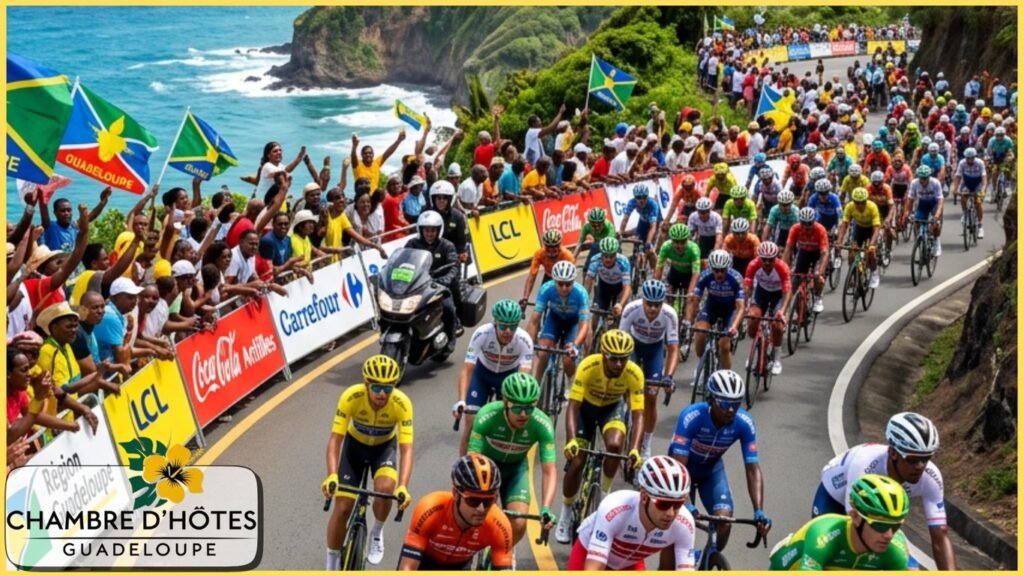 Peloton de cycliste escaladant une côte lors du Tour Cycliste International de la Guadeloupe